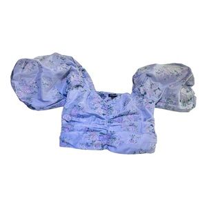 NEW Express Lavender Purple Floral Short Puff Sleeve Ruched Cropped Top Size XS
